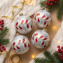 Christabelle 6 White Glass Christmas Baubles Red Jewel Leaf 8cm Xmas Tree Decorations Hanging Ornaments Gift Boxed Set thumbnail 5