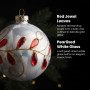Christabelle 6 White Glass Christmas Baubles Red Jewel Leaf 8cm Xmas Tree Decorations Hanging Ornaments Gift Boxed Set thumbnail 8