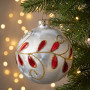 Christabelle 6 White Glass Christmas Baubles Red Jewel Leaf 8cm Xmas Tree Decorations Hanging Ornaments Gift Boxed Set thumbnail 6