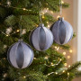 Christabelle 6 Grey Glass Christmas Baubles Velvet Stripe Silver Trim 8cm Xmas Tree Decorations Hanging Ornaments thumbnail 8