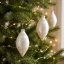 Christabelle 6 White Glass Christmas Teardrop Baubles Silver Jewel 13cm Xmas Tree Decorations Hanging Ornaments thumbnail 3