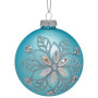 Christabelle Box of 6 Teal Glass Baubles with Snowflake Pattern & Central Jewel thumbnail 1