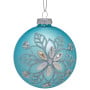 Christabelle Box of 6 Teal Glass Baubles with Snowflake Pattern & Central Jewel thumbnail 1