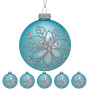 Christabelle Box of 6 Teal Glass Baubles with Snowflake Pattern & Central Jewel thumbnail 4