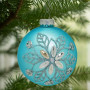 Christabelle Box of 6 Teal Glass Baubles with Snowflake Pattern & Central Jewel thumbnail 6