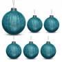 Christabelle 6 Teal Glass Christmas Baubles Textured Gloss 8cm Xmas Tree Decorations Hanging Ornaments Gift Boxed Set thumbnail 1