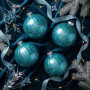 Christabelle 6 Teal Glass Christmas Baubles Textured Gloss 8cm Xmas Tree Decorations Hanging Ornaments Gift Boxed Set thumbnail 4
