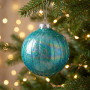 Christabelle 6 Teal Glass Christmas Baubles Textured Gloss 8cm Xmas Tree Decorations Hanging Ornaments Gift Boxed Set thumbnail 8