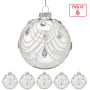 Christabelle Clear Glass Baubles 6Pcs with White Swirls & Teardrop Gems Balls Christmas Tree Decoration Ornament thumbnail 5