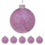 Christabelle Box of 6 Purple Glass Baubles with Glittered Surface thumbnail 4