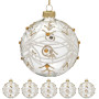 Christabelle Box of 6 Clear Glass Baubles with Glitter Swirls and Gold Pearls thumbnail 3