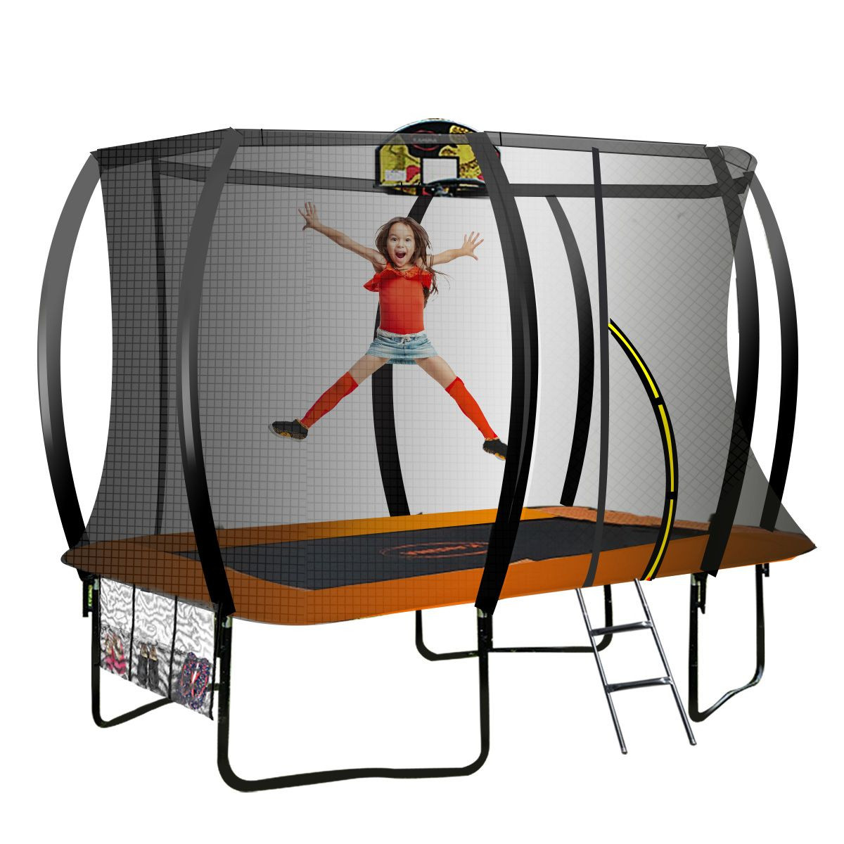Kahuna Trampoline 8 ft x 11 ft Rectangular with Basketball Set