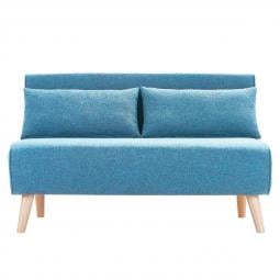 Adjustable Corner Sofa 2-Seater Lounge Linen Bed Seat - Blue