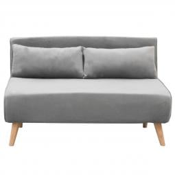 2-Seater Adjustable Sofa Bed Lounge Faux Velvet Fabric - Light Grey