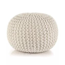Hand-knitted Pouffe Cotton 50x35 Cm White