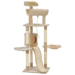 Cat Tree With Sisal Scratching Posts Beige 145 Cm