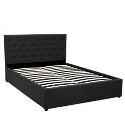 Queen Fabric Gas Lift Bed Frame with Headboard - Black