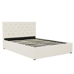 Queen Fabric Gas Lift Bed Frame with Headboard - Beige