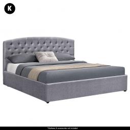 King Fabric Gas Lift Storage Bed Frame with Headboard - Dark Grey