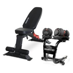Powertrain 48KG Adjustable Dumbbell Set (Red) & Stand with Flat Incline Decline Bench