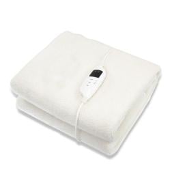Heated Electric Blanket Single Size Fitted Fleece Underlay Winter Throw - White