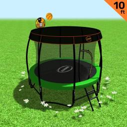 Kahuna Trampoline 10 ft with Basketball Set and Roof - Green