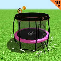 Kahuna Trampoline 10 ft with Basketball Set and Roof - Pink