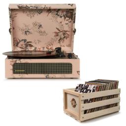 Voyager Floral - Bluetooth Portable Turntable  & Record Storage Crate