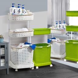 Bathroom Laundry Clothes Baskets Bin Removable Shelf Green