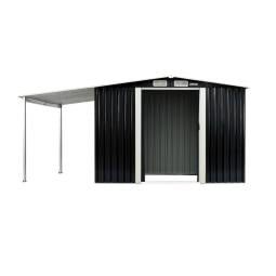 Wallaroo 6x8ft Zinc Steel Garden Shed with Open Storage - Black