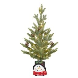 Christmas Tree with Lights in Snowman Pot - 55cm