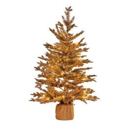3ft Christmas Tree with Lights - Gold Fir in Hessian Base