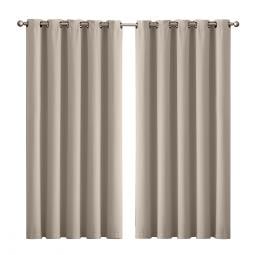 2x 100% Blockout Curtains Panels 3 Layers Eyelet Beige 180x230cm