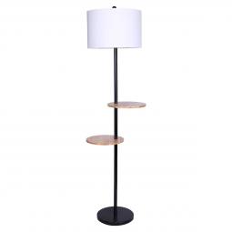 Sarantino Metal Floor Lamp Shade w/ Black Post Round Wood Shelves