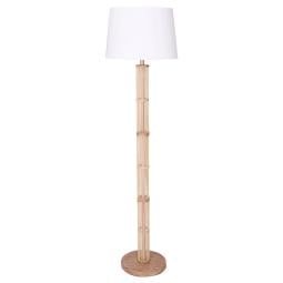 Rattan Floor Lamp With Off-White Linen Shade by Sarantino