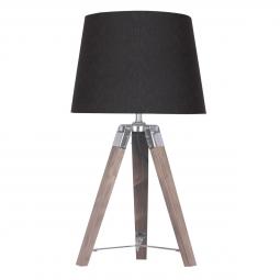 Sarantino Wooden Tripod Table Lamp With Black Linen Taper Fabric Shade