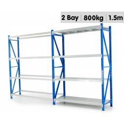 2 Bay Garage Storage Steel Rack Long Span Shelving 1.5m-wide 400kg