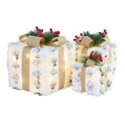 3 Piece Christmas Present Display Set with Lights & Hessian Bows