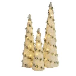 3 Piece Snowy Tabletop Christmas Tree Set with Lights