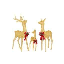 Set of 3 Gold Mesh Outdoor Christmas Display Reindeer with Lights