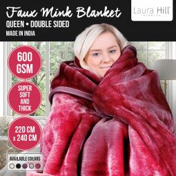 600GSM Large Double-Sided Faux Mink Blanket - Wine Red