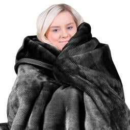 800GSM Heavy Double-Sided Faux Mink Blanket - Black