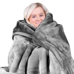 600GSM Double-Sided Queen Size Faux Mink Blanket - Pewter Silver