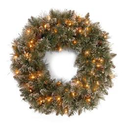 61cm Glittery Bristle Christmas Wreath with Lights