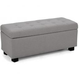 Large Ottoman Linen Fabric Storage Box Footstool Chest - Light Grey