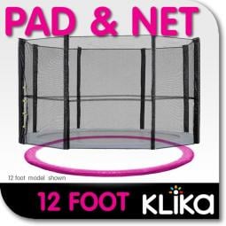 12ft Trampoline Replacement Safety Pad and Net Round 8 Poles Pink