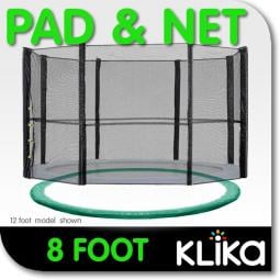 08ft Trampoline Replacement Safety Pad and Net Round 6 Poles Green