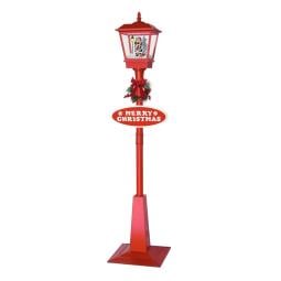 Christmas Lamp Post with Snow, Lights & Music- Red with Santa 180cm