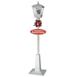 Christmas Lamp Post with Snow, Lights & Music- White with Santa 180cm
