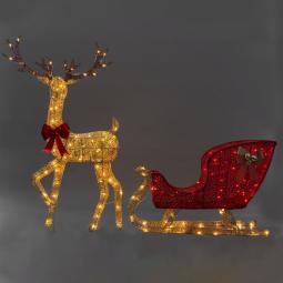 Christmas Reindeer with Red Sleigh and Lights Indoor/Outdoor 205cm